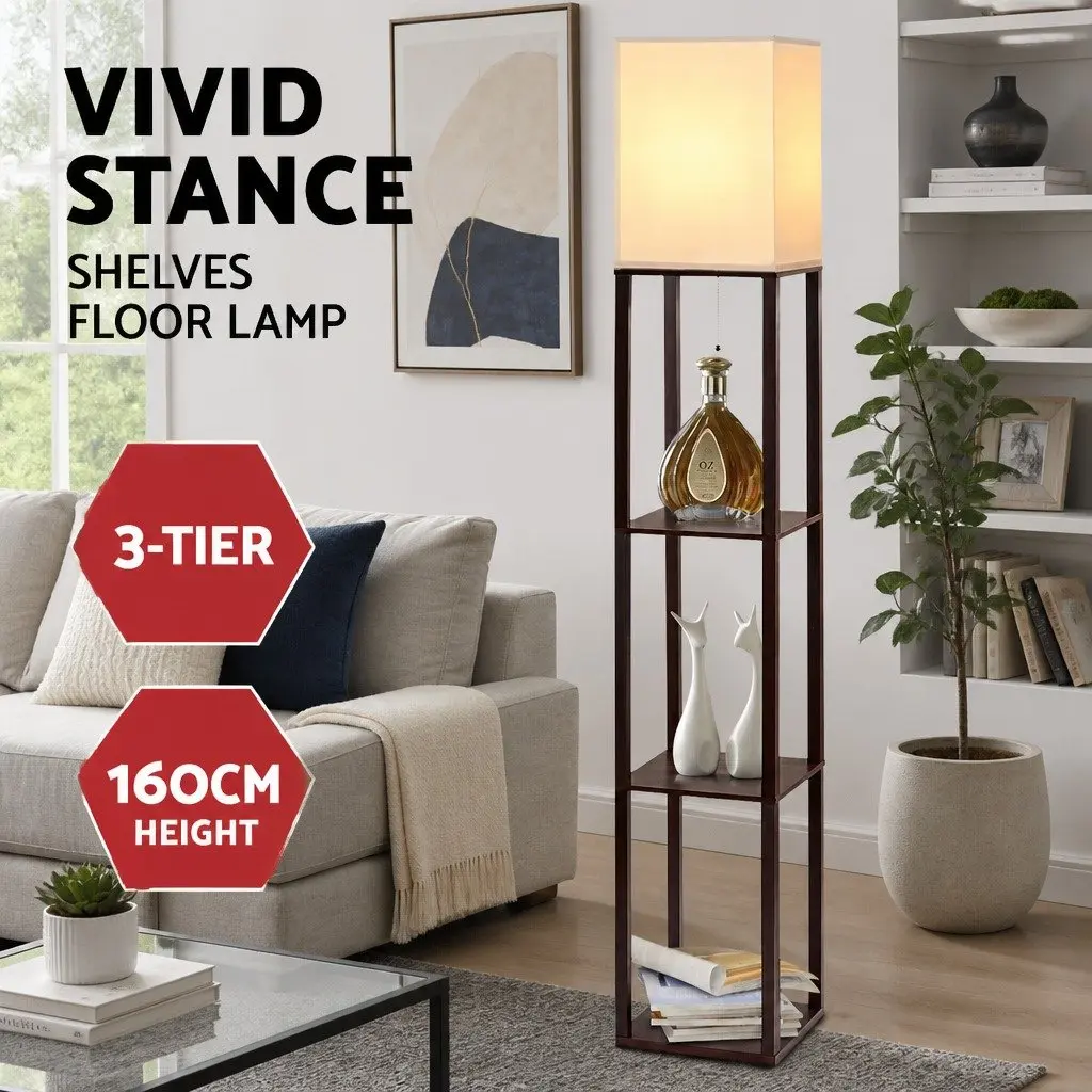 Vintage Floor Lamp with 3-Tier Shelf Storage