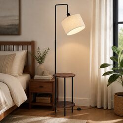 Floor Lamp with 2 Tier Shelf Storage LED Light Stand Adjustable Head Black