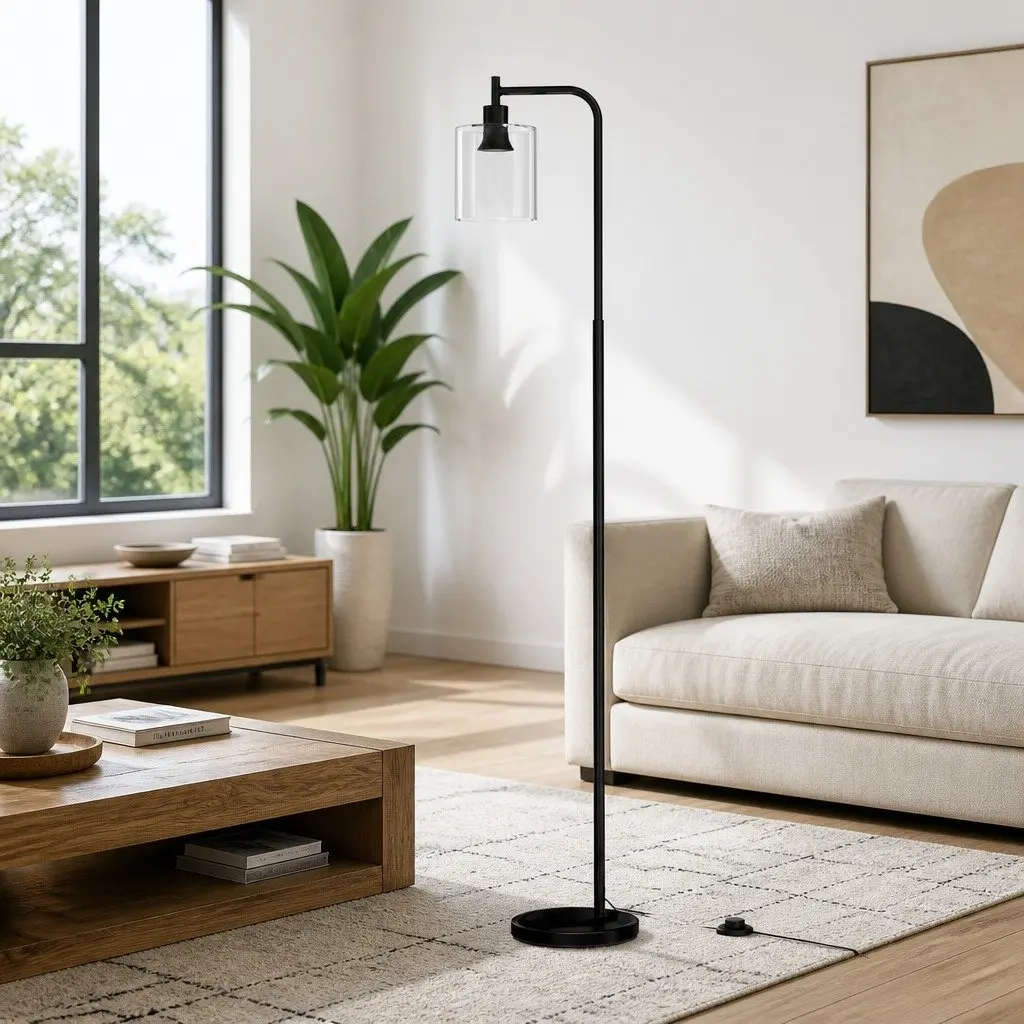 Floor Lamp with Glass Shade and Durable Build