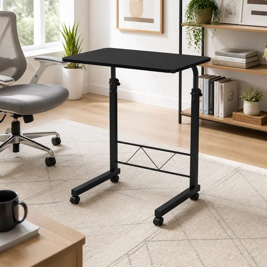 Mobile Laptop Desk with Adjustable Height and Wheels