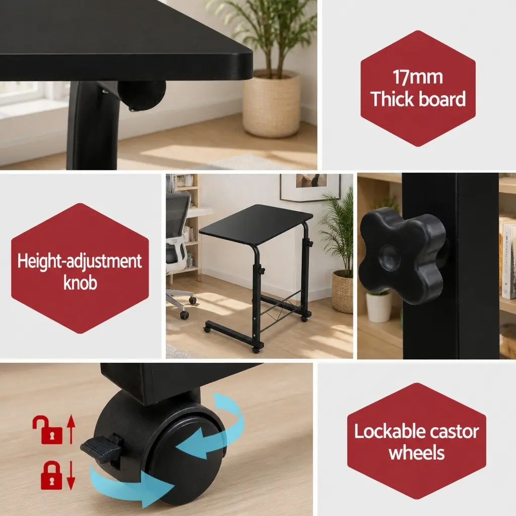 Mobile Laptop Desk with Adjustable Height and Wheels