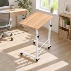 Mobile Laptop Desk Adjustable Height Portable Workstation Beige 60CM