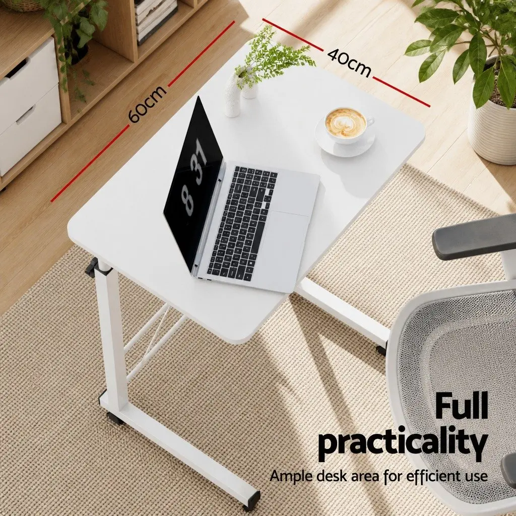 White Mobile Laptop Desk with Adjustable Height and Wheels