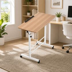 Adjustable Height Mobile Laptop Desk in Brown Light Wood