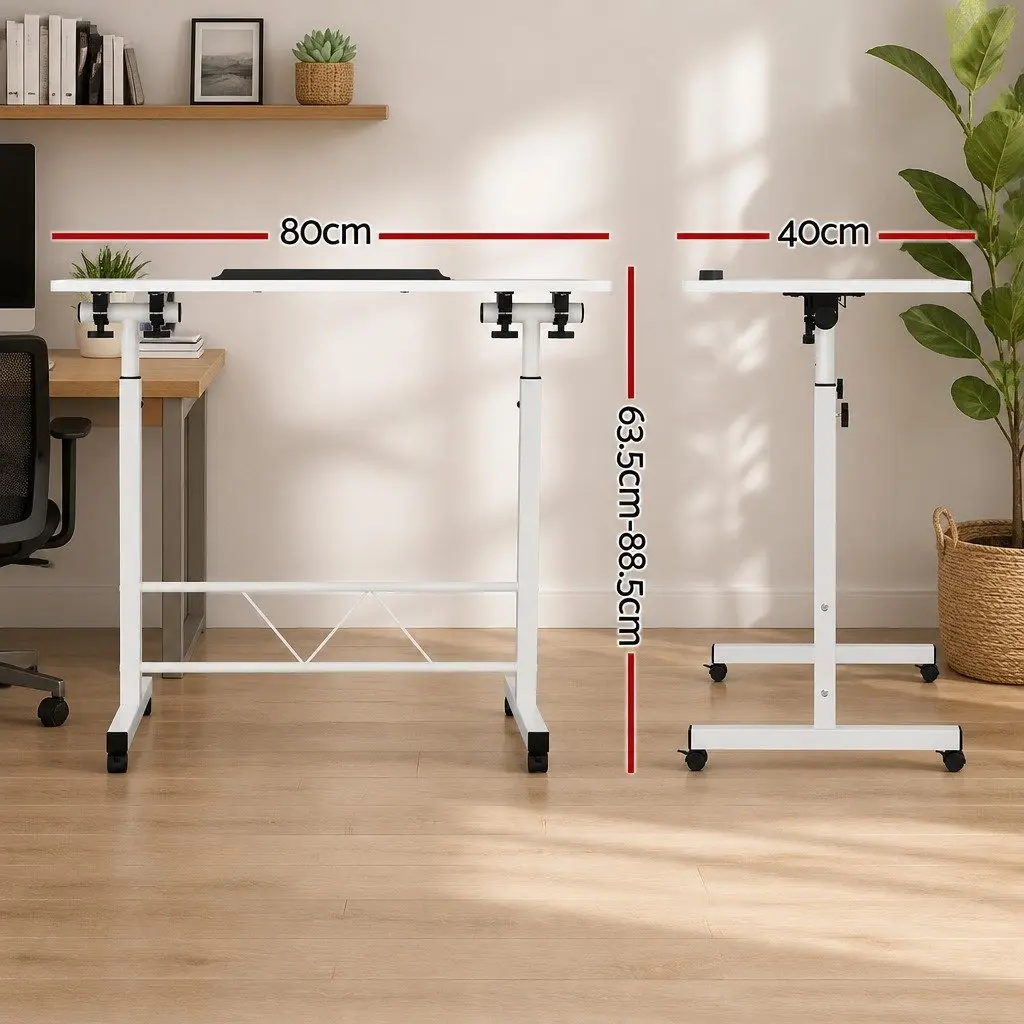 White Adjustable Height Mobile Laptop Desk 80CM