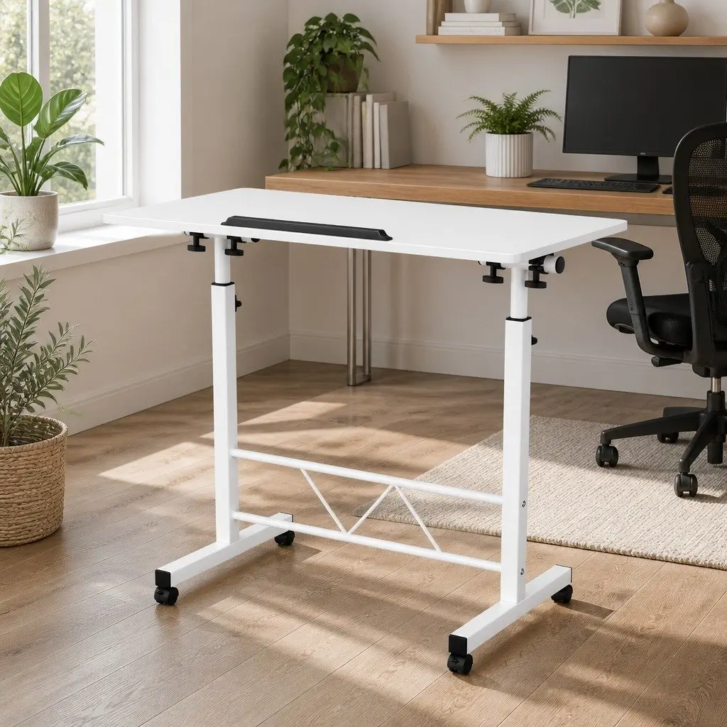 White Adjustable Height Mobile Laptop Desk 80CM
