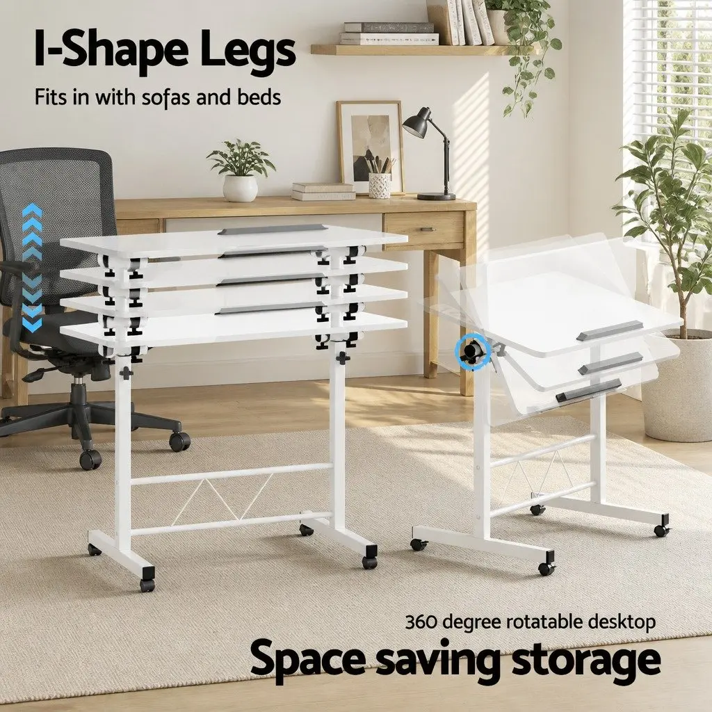 White Adjustable Height Mobile Laptop Desk 80CM