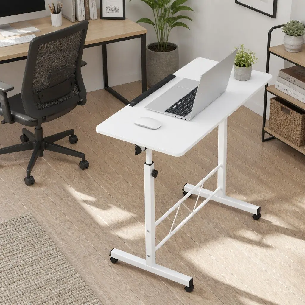 White Adjustable Height Mobile Laptop Desk 80CM