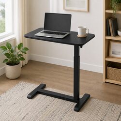 Height Adjustable Mobile Laptop Desk Workstation with Castor Wheels 70CM Black