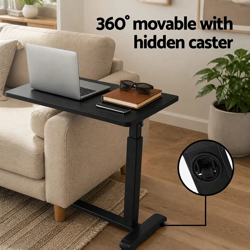 Height Adjustable Mobile Laptop Desk with Wheels 70CM Black