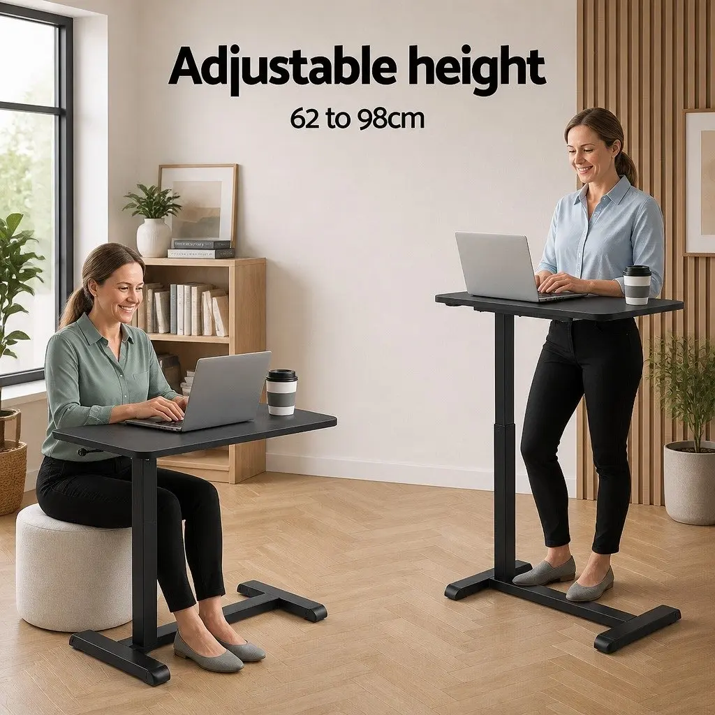 Height Adjustable Mobile Laptop Desk with Wheels 70CM Black