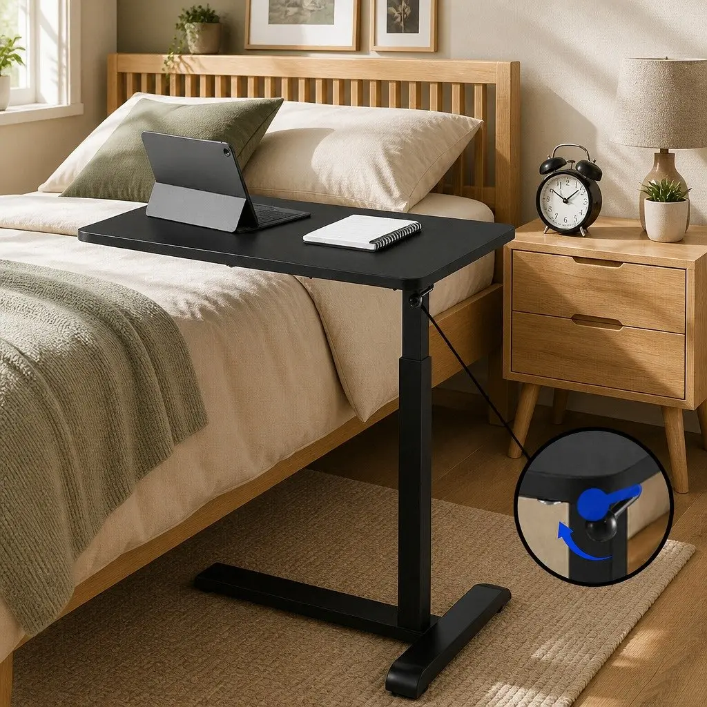 Height Adjustable Mobile Laptop Desk with Wheels 70CM Black