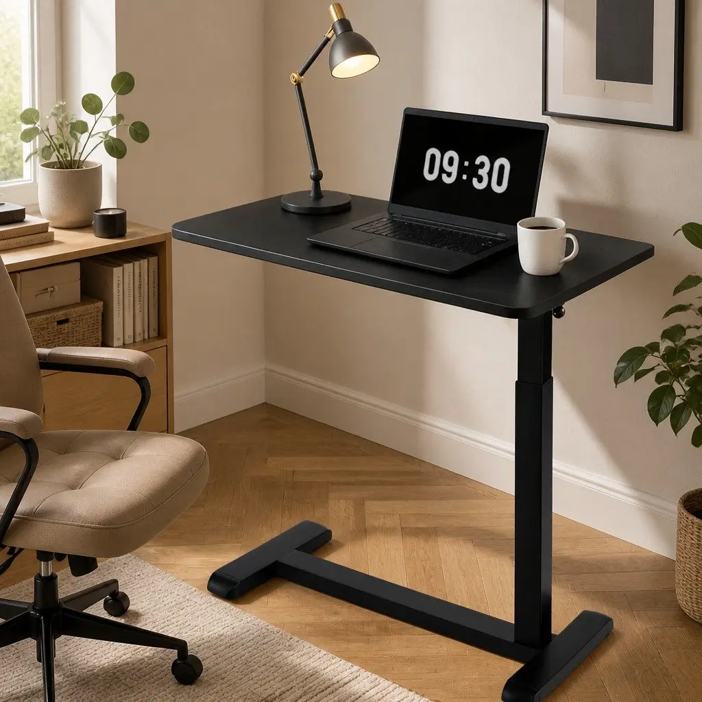 Height Adjustable Mobile Laptop Desk with Wheels 70CM Black