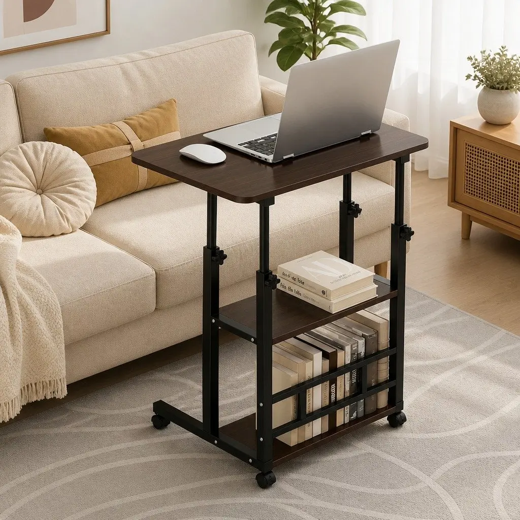 Mobile Laptop Desk Height Adjustable Computer Workstation 60CM with Storage