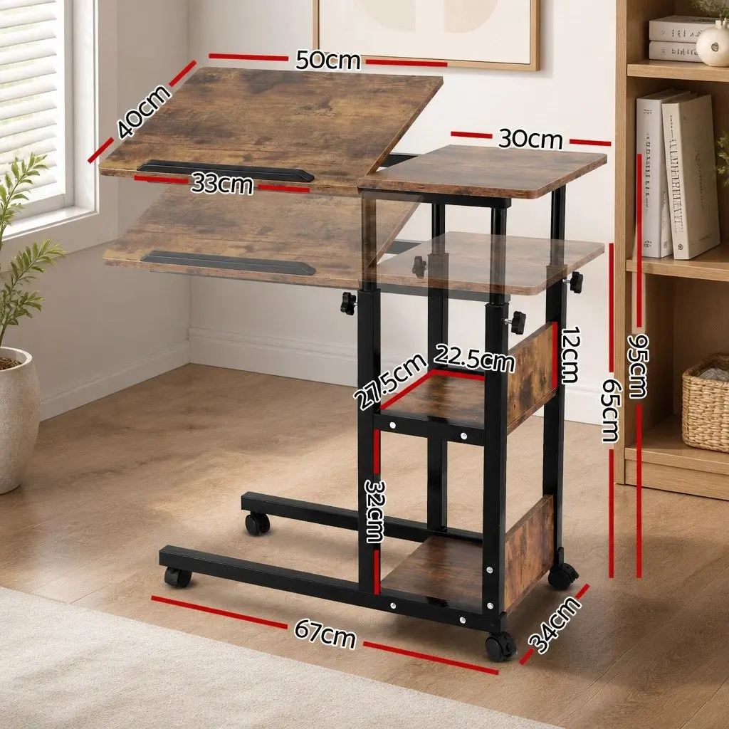 3 Tier Adjustable Laptop Desk with Mobile Wheels