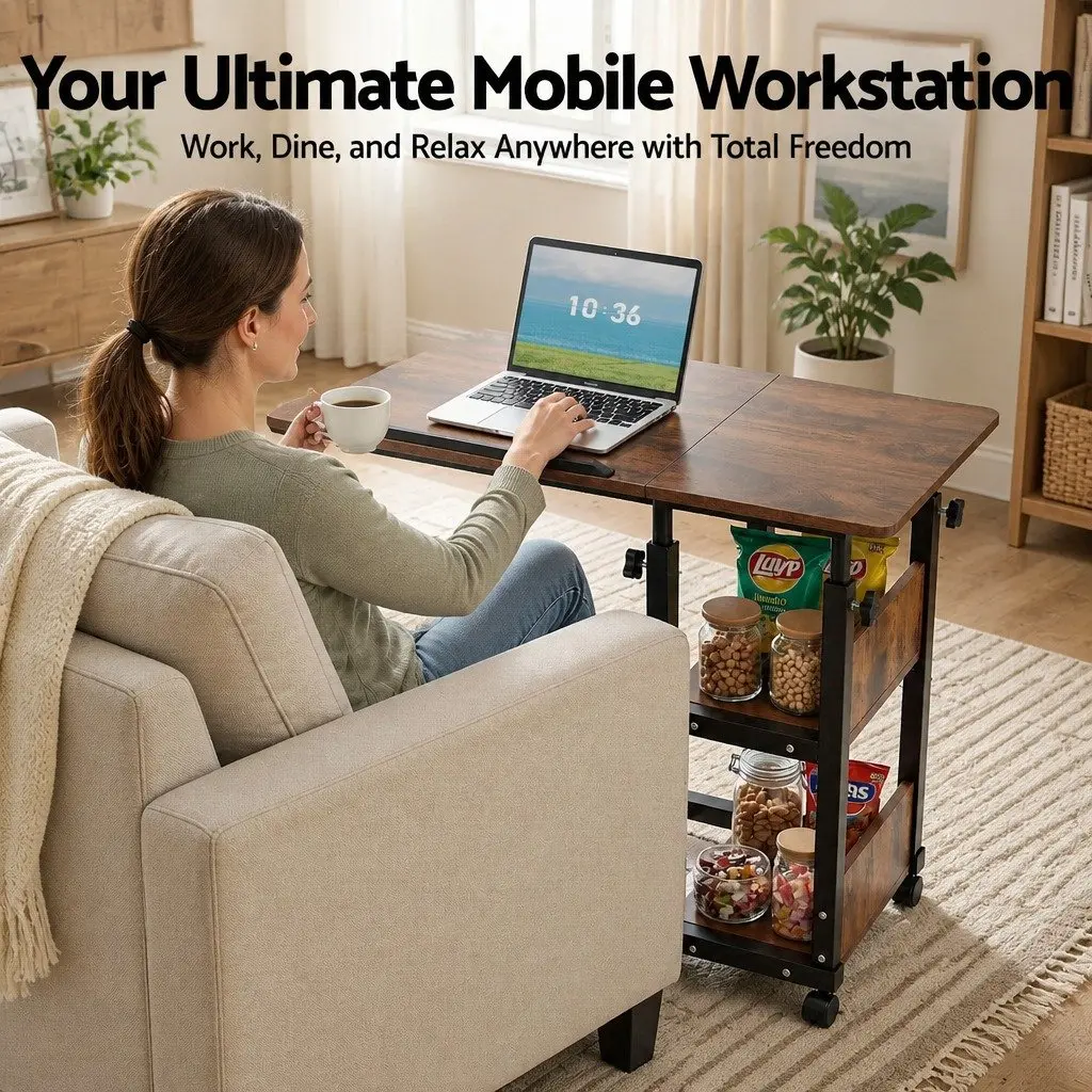3 Tier Adjustable Laptop Desk with Mobile Wheels