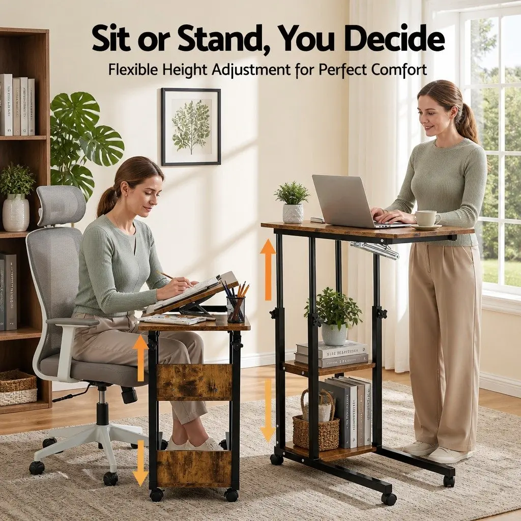 3 Tier Adjustable Laptop Desk with Mobile Wheels
