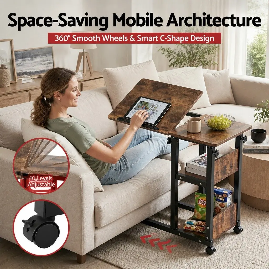 3 Tier Adjustable Laptop Desk with Mobile Wheels