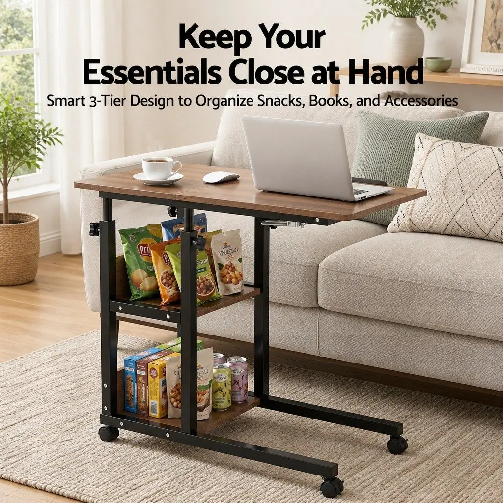 3 Tier Adjustable Laptop Desk with Mobile Wheels