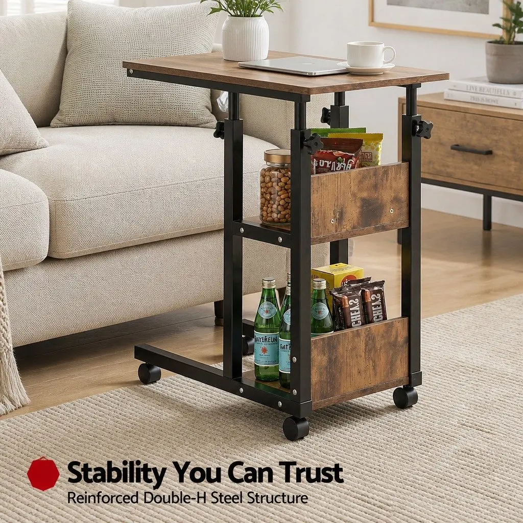 3 Tier Adjustable Laptop Desk with Mobile Wheels