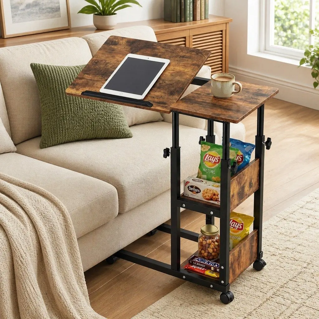 3 Tier Adjustable Laptop Desk with Mobile Wheels