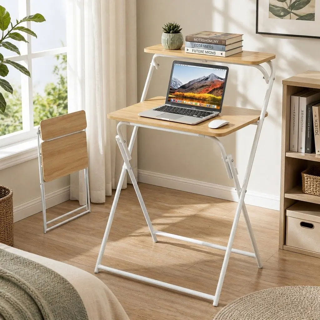 Foldable Laptop Desk Steel MDF 65 x 44 x 93.5cm Walnut or White