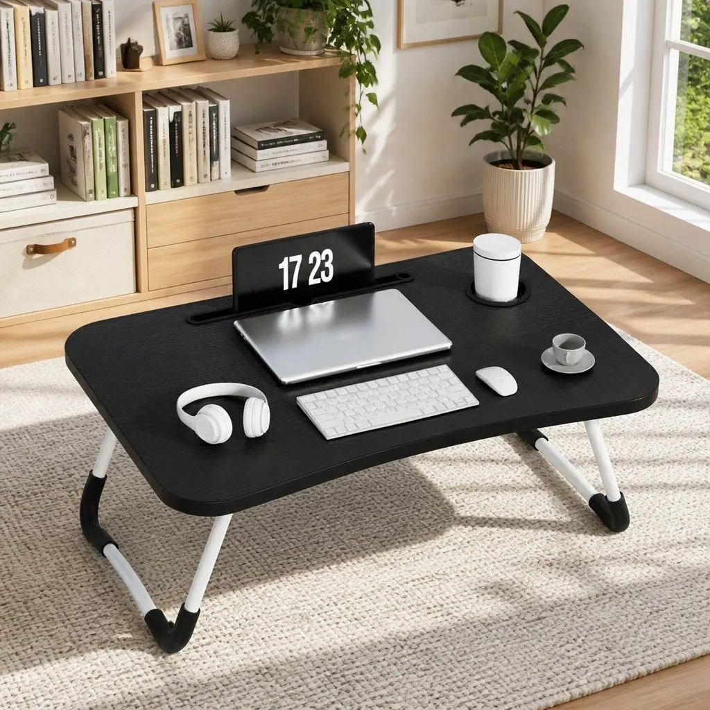 Laptop Stand MDF Steel 60 x 40 x 25.5 cm Black Foldable Adjustable Portable Lap Tray