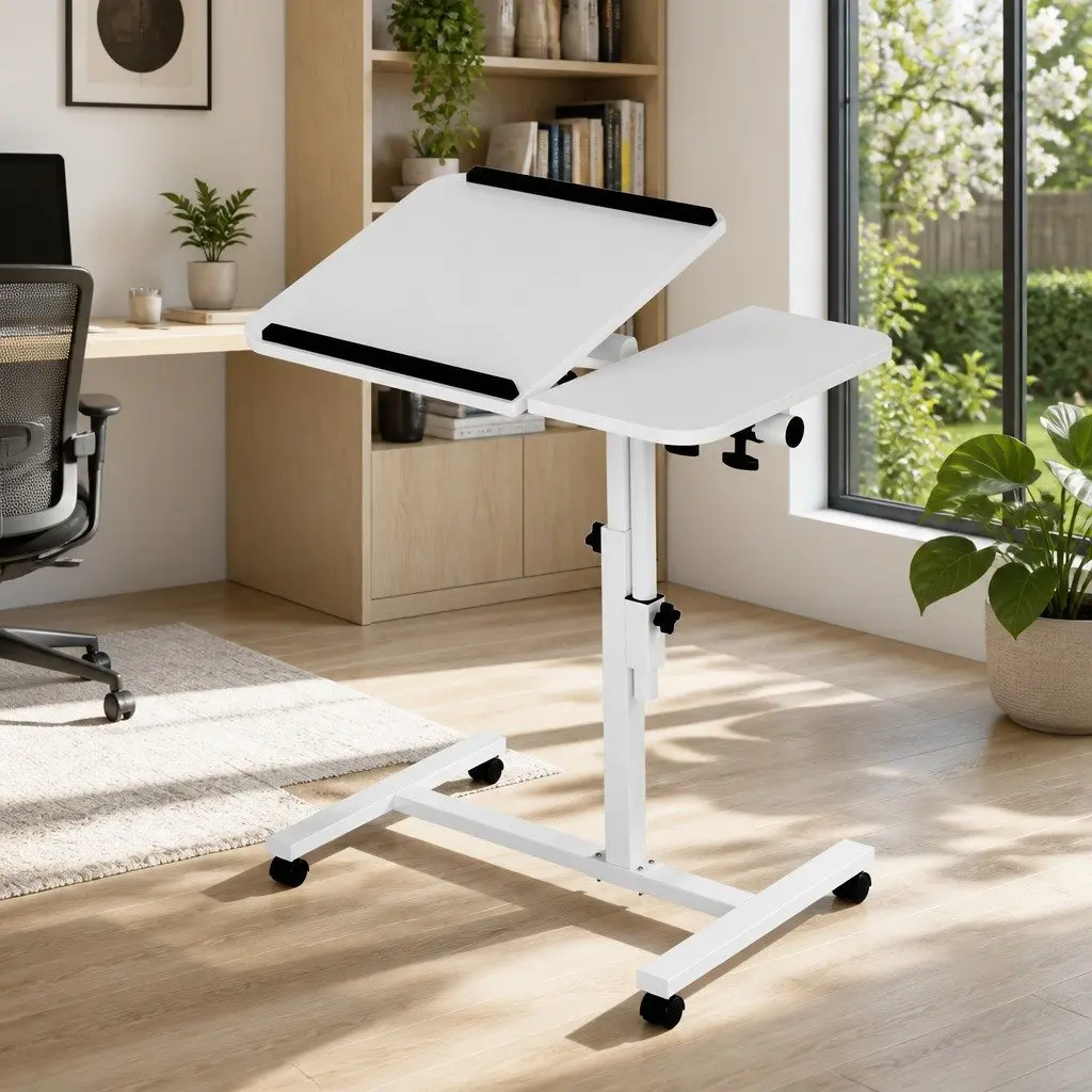 White Adjustable Height Mobile Laptop Desk Stand 60CM