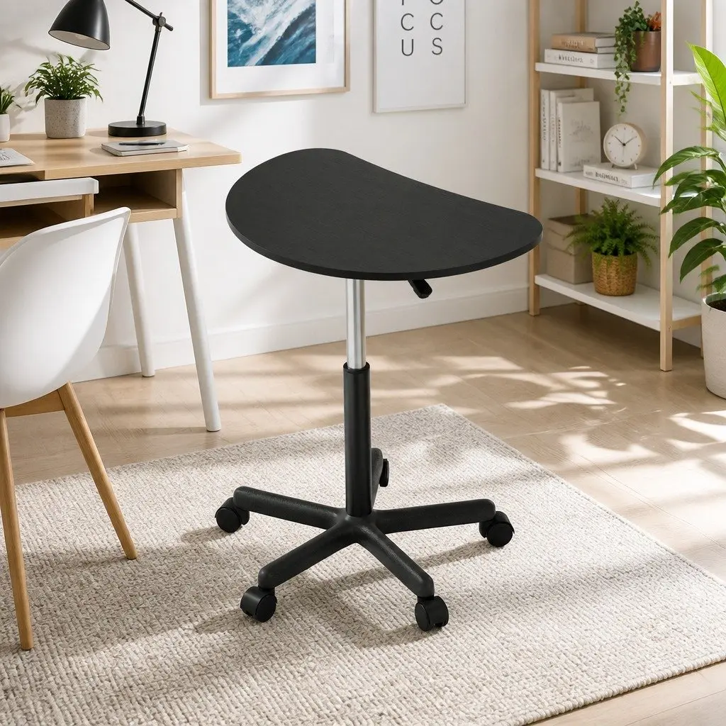 Height Adjustable Portable Laptop Desk with Caster Wheels 60cm Black