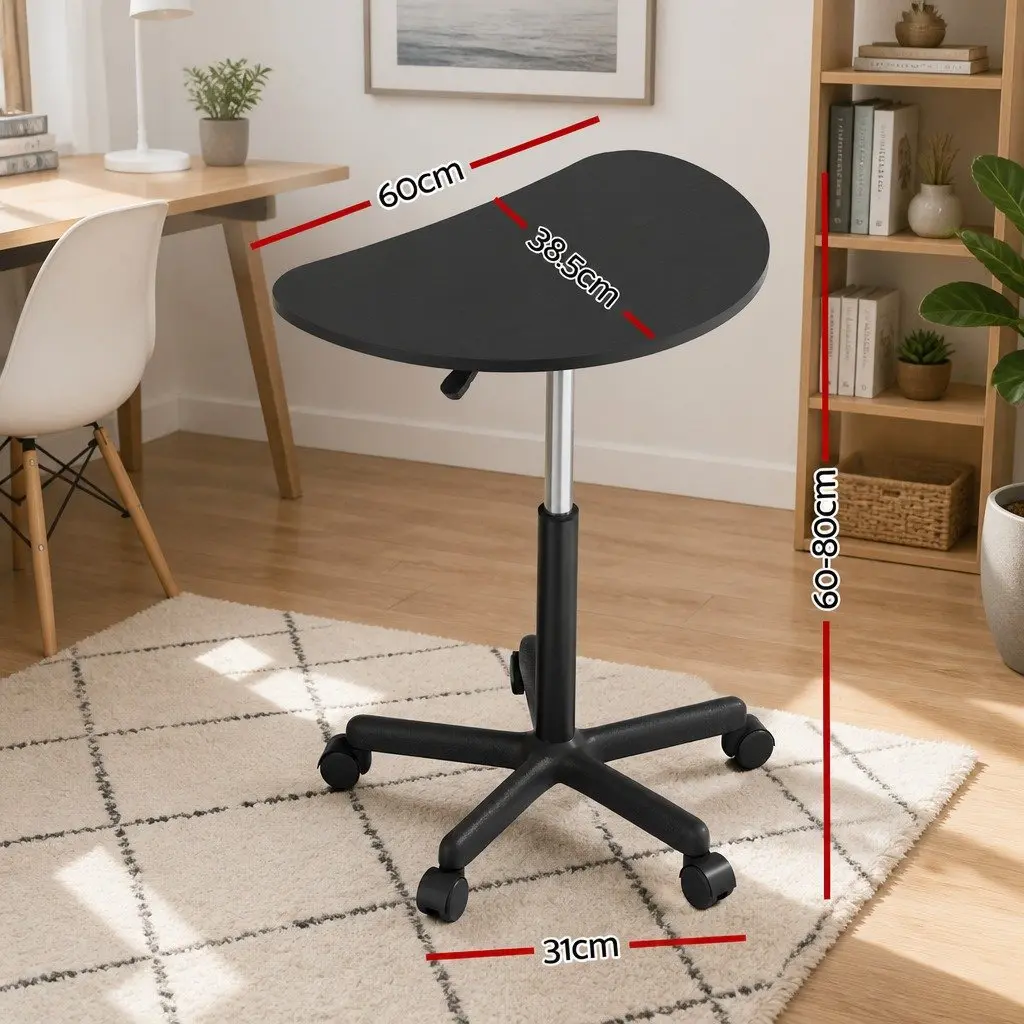 Height Adjustable Portable Laptop Desk with Caster Wheels 60cm Black