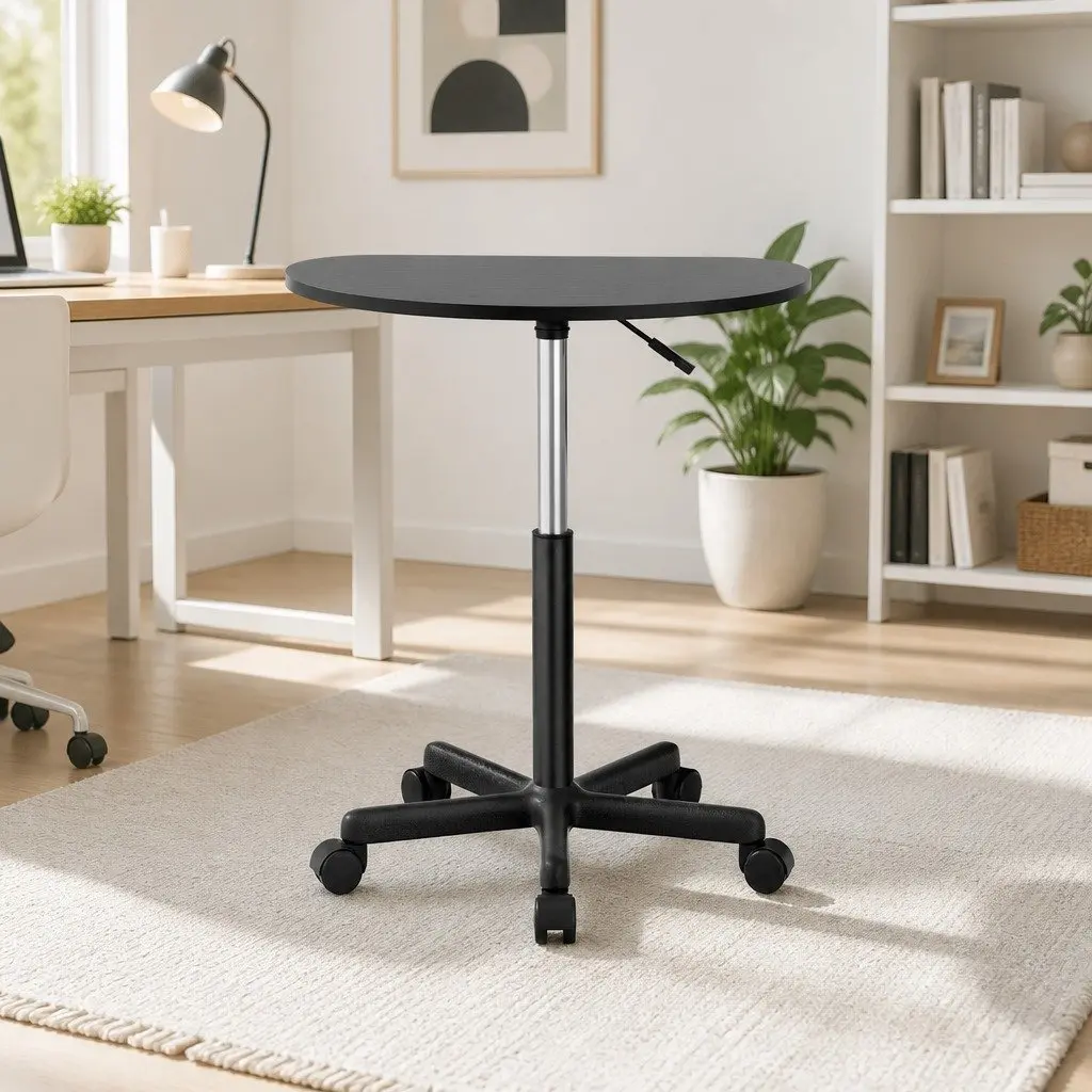 Height Adjustable Portable Laptop Desk with Caster Wheels 60cm Black