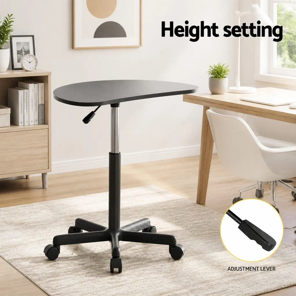 Height Adjustable Portable Laptop Desk with Caster Wheels 60cm Black