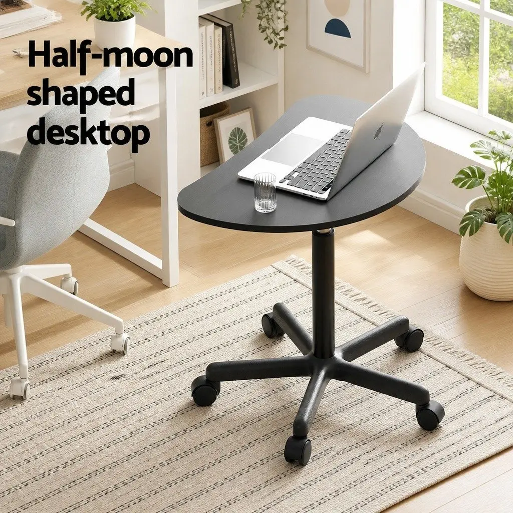 Height Adjustable Portable Laptop Desk with Caster Wheels 60cm Black