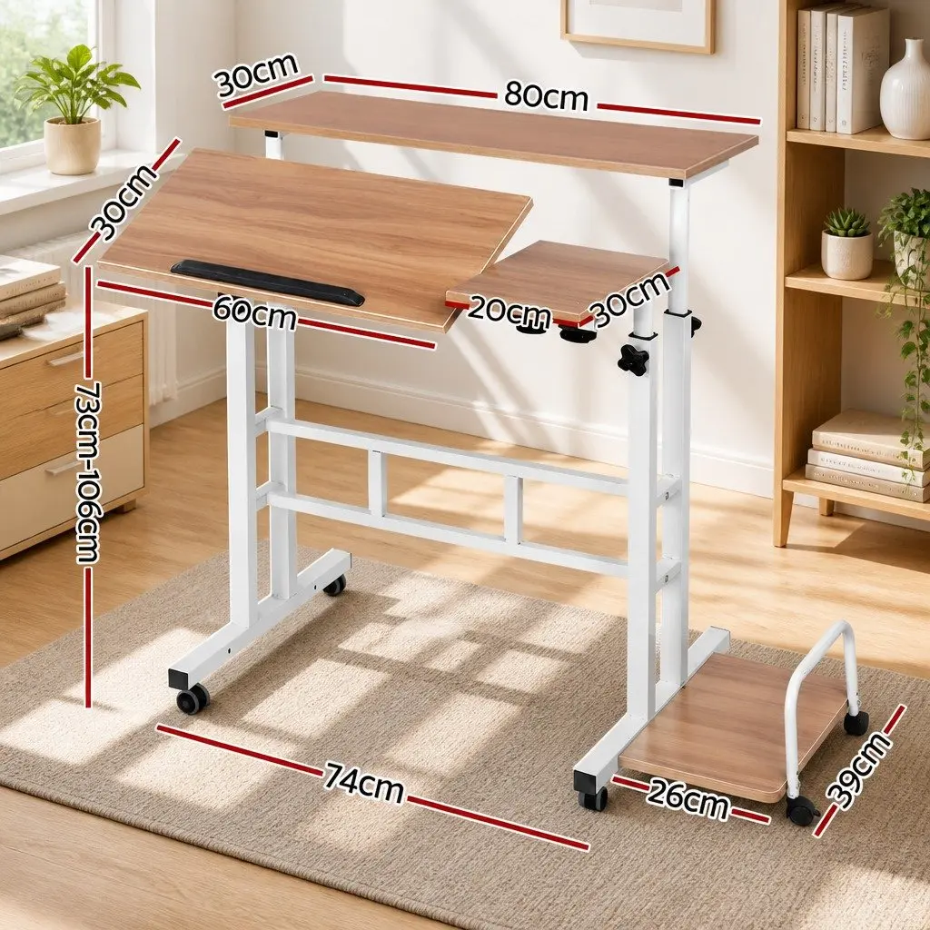 Height-Adjustable Mobile Twin Laptop Desk with Wheels