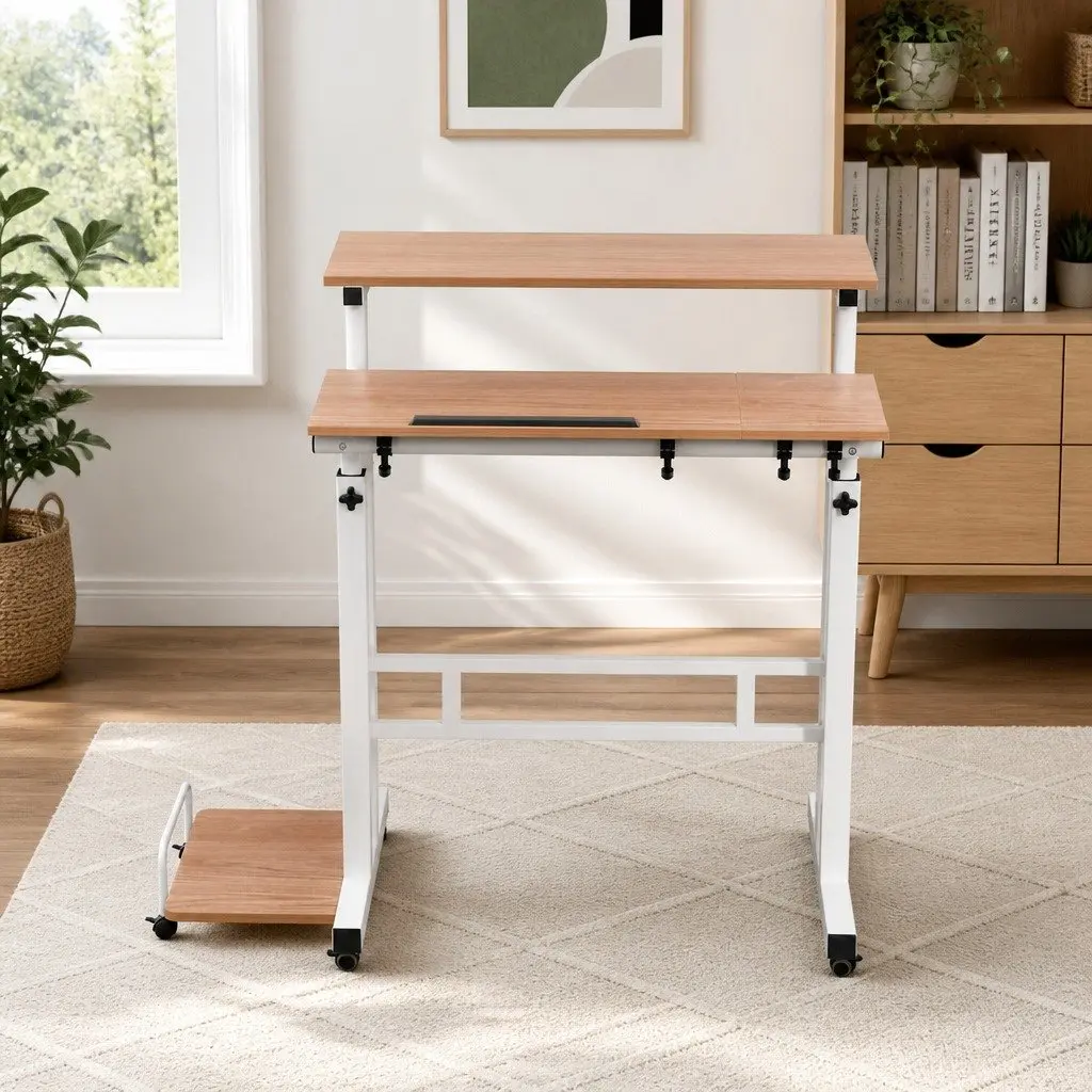 Height-Adjustable Mobile Twin Laptop Desk with Wheels