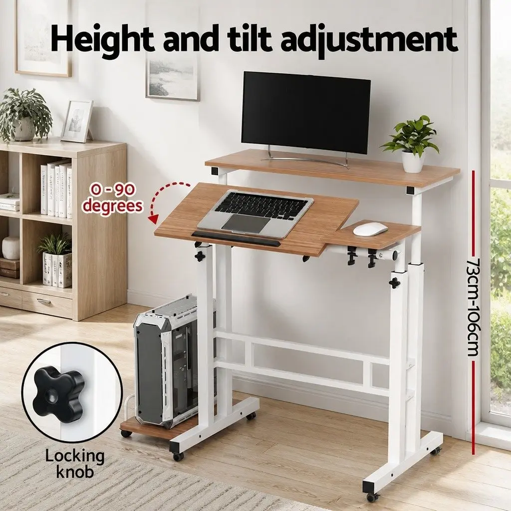 Height-Adjustable Mobile Twin Laptop Desk with Wheels