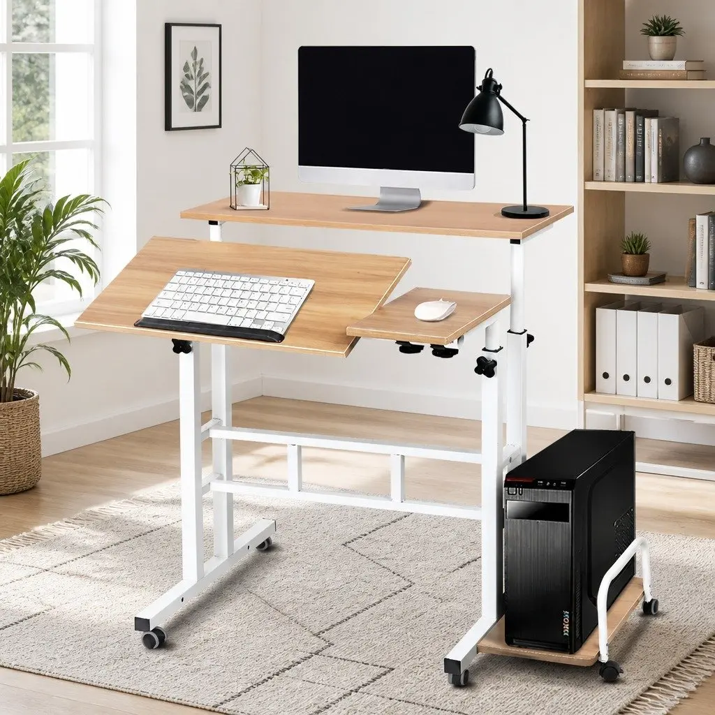 Height-Adjustable Mobile Twin Laptop Desk with Wheels