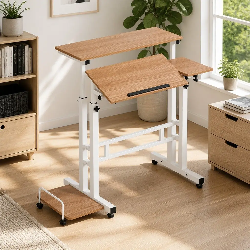 Height-Adjustable Mobile Twin Laptop Desk with Wheels