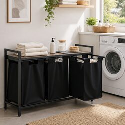 Black Laundry Basket with 3 Durable Pull-out Bags