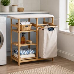 Bamboo Laundry Basket Hamper with Ironing Board & Shelves