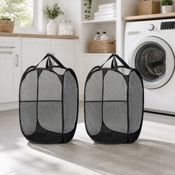 Durable Foldable Laundry Basket Hamper Black 2 Pack