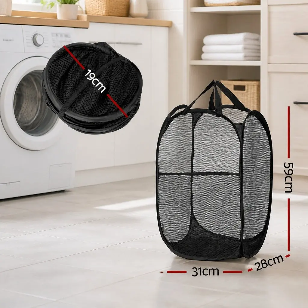 Laundry Basket Polyethylene 31cm x 28cm x 59cm Black 2 Pack Ventilated