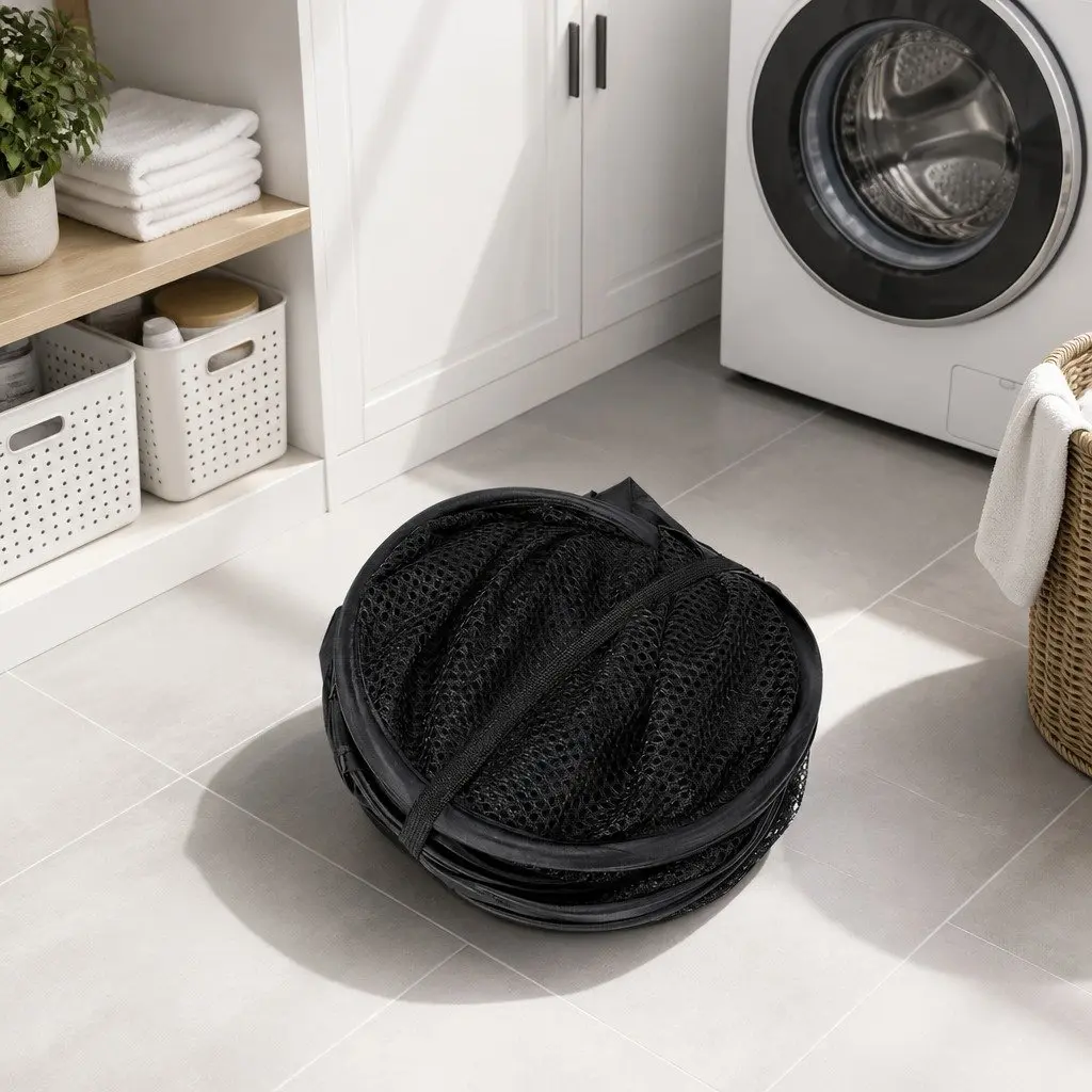 Laundry Basket Polyethylene 31cm x 28cm x 59cm Black 2 Pack Ventilated
