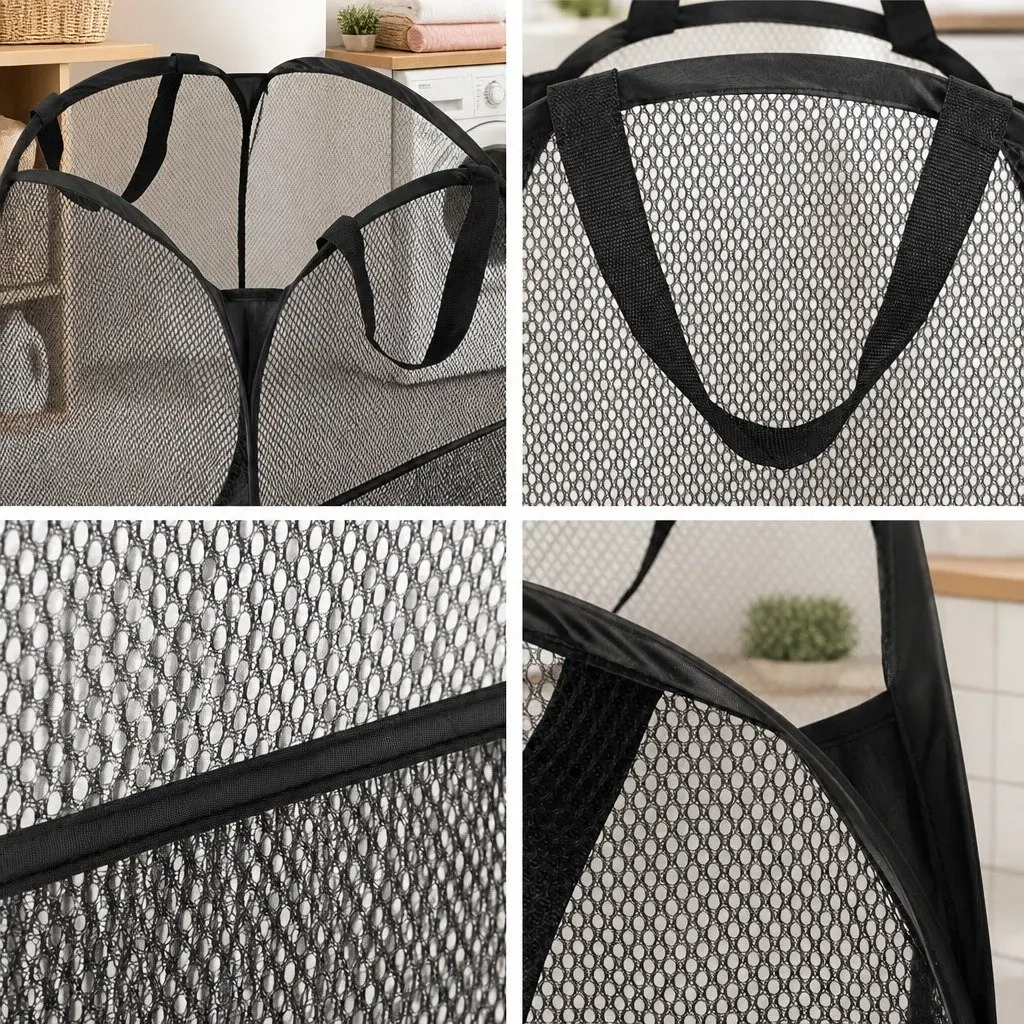 Laundry Basket Polyethylene 31cm x 28cm x 59cm Black 2 Pack Ventilated