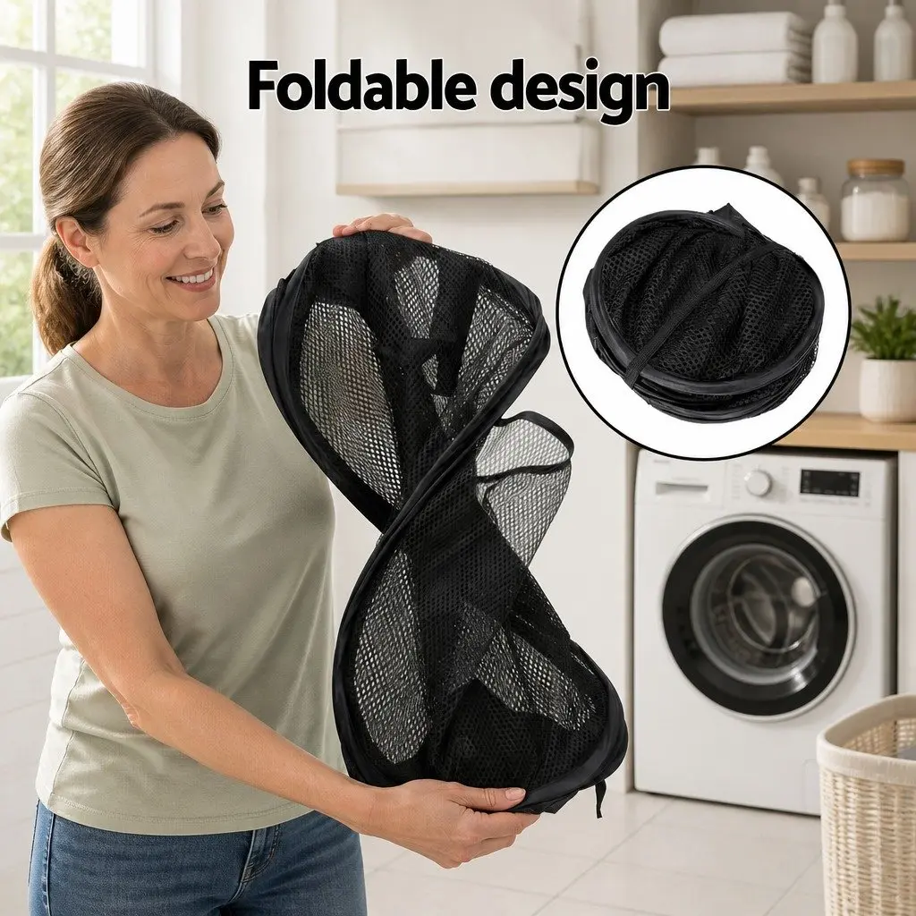 Laundry Basket Polyethylene 31cm x 28cm x 59cm Black 2 Pack Ventilated