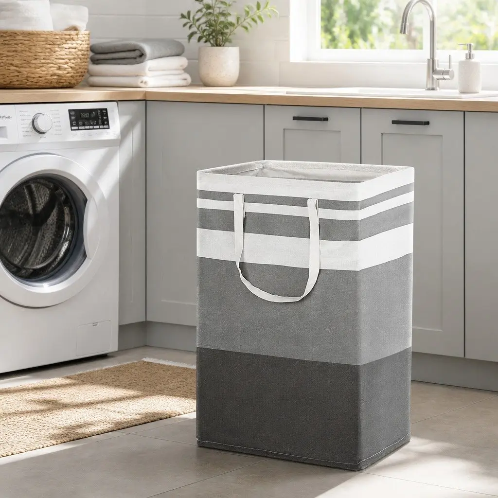 Foldable Laundry Basket Set in Grey
