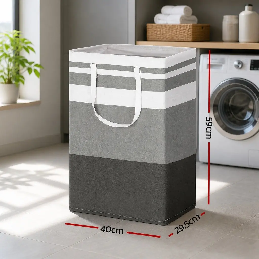 Foldable Laundry Basket Polyethylene 40cm x 30cm x 59cm Grey 2 Piece