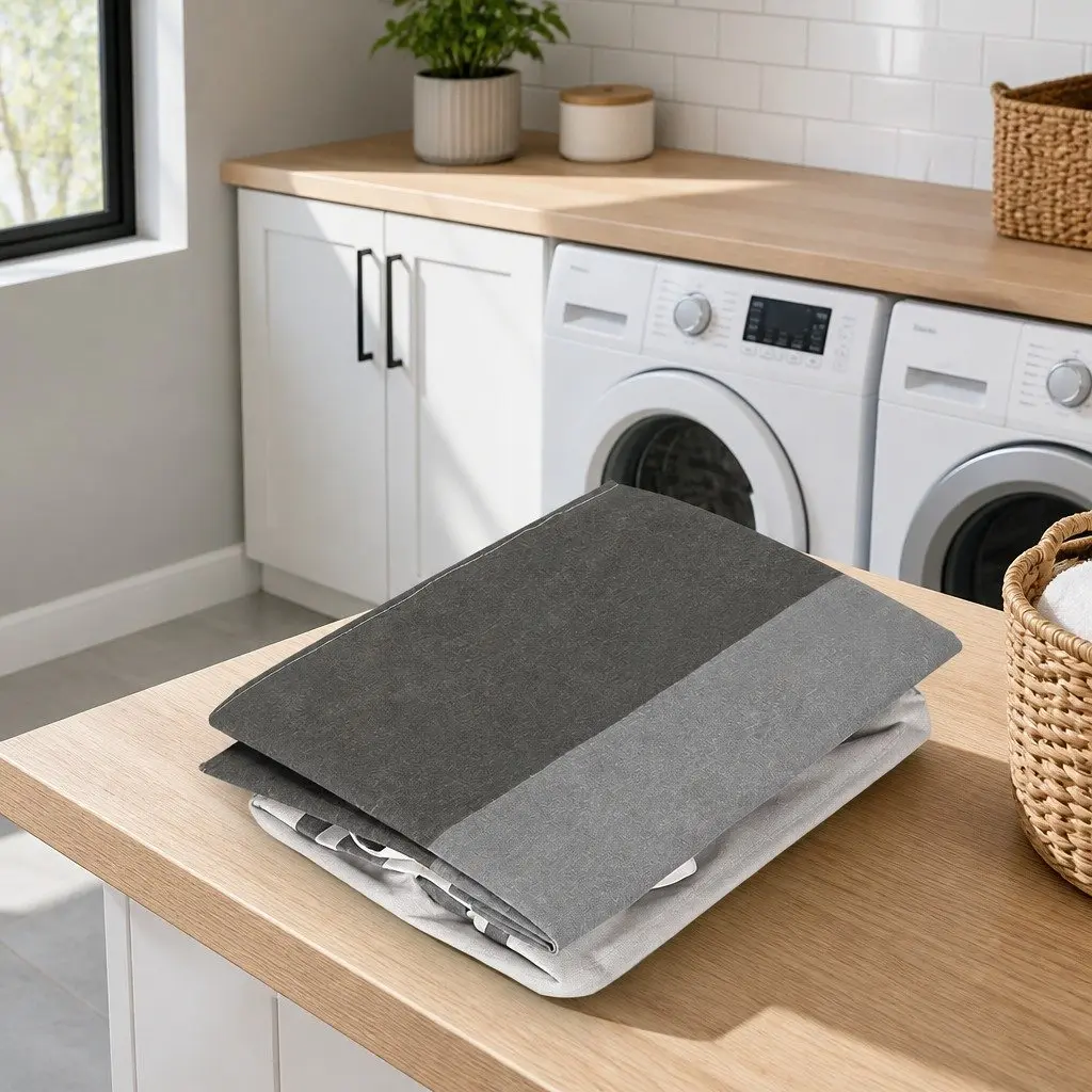 Foldable Laundry Basket Polyethylene 40cm x 30cm x 59cm Grey 2 Piece