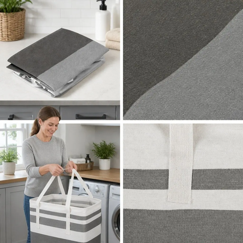 Foldable Laundry Basket Polyethylene 40cm x 30cm x 59cm Grey 2 Piece