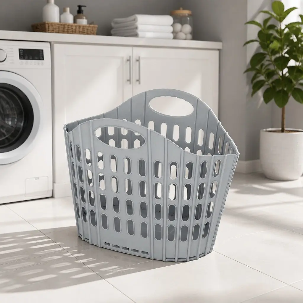 Laundry Basket Plastic Large Capacity Foldable Grey